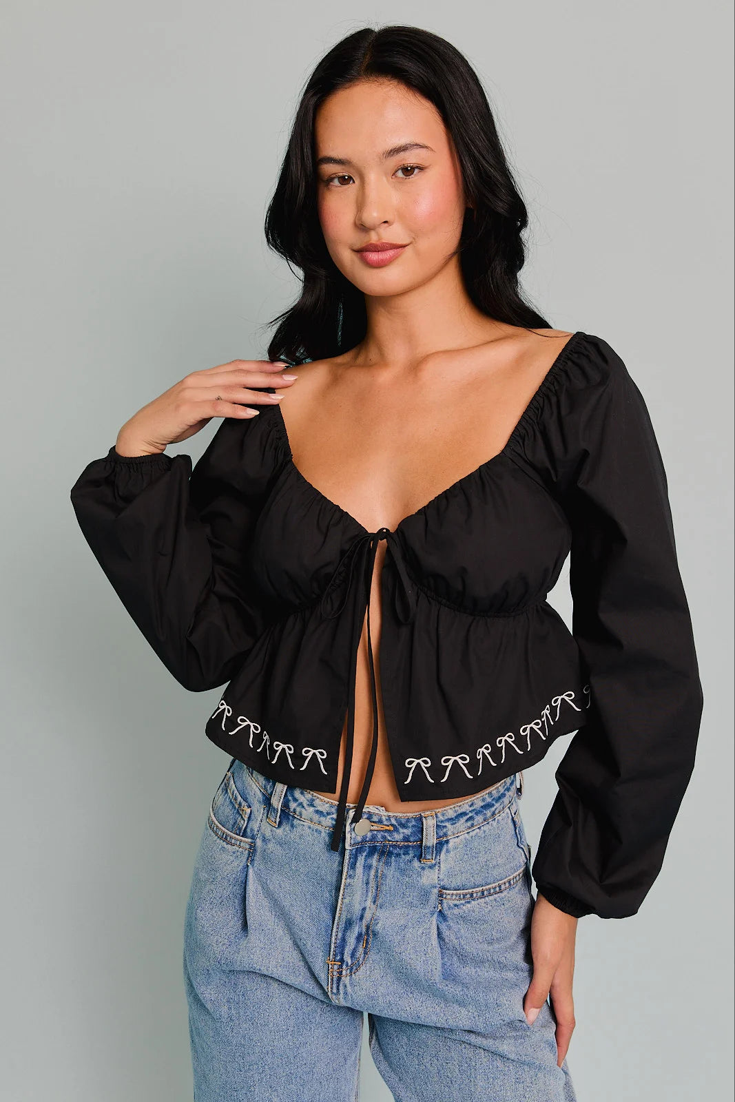 Boho Embroidered Front Tie Open Crop Top Rayon Fabric Velvet Fabric Corduroy Fabric