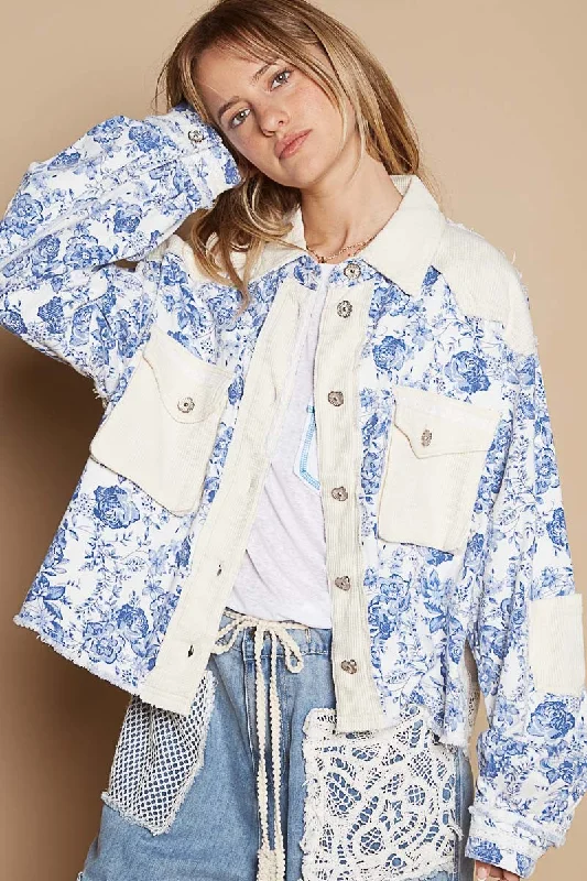 Floral Print Button Down Jacket Herringbone Jacket Checkered Jacket Solid Jacket