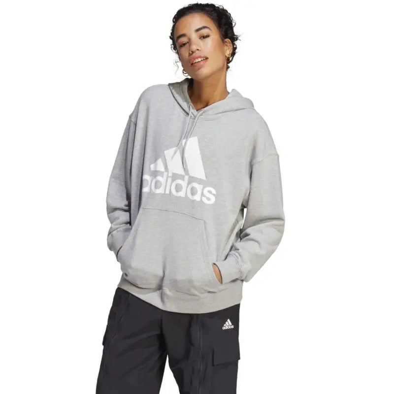 Adidas Women's Essentials Big Logo Oversized Gray French Terry Hoodie with Kangaroo Pocket Hoodie with Hood Adjustable Protection