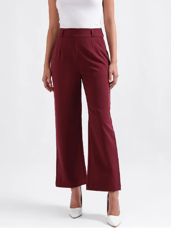 Iconic Women Maroon Solid Regular Fit Trouser Trousers Recommended Stylist