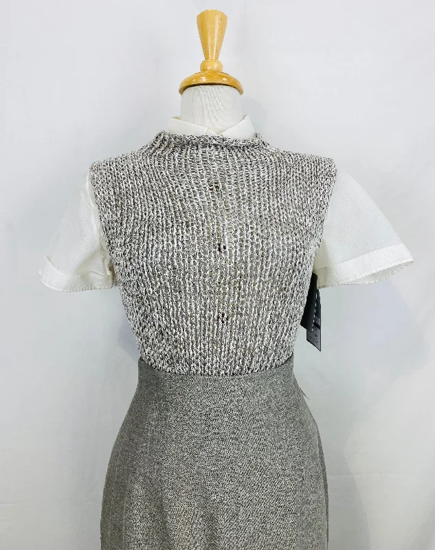 Vintage 1990s Eileen Fisher Grey Linen Knit Tank Top Sweater Vest Front Pockets Side Pockets Patch Pockets