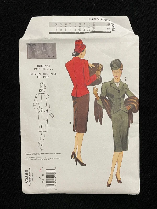 1944 Reproduction Vogue 2885 Pattern - Skirt and Jacket FACTORY FOLDED Chenille Jacket Brocade Jacket Lace Jacket