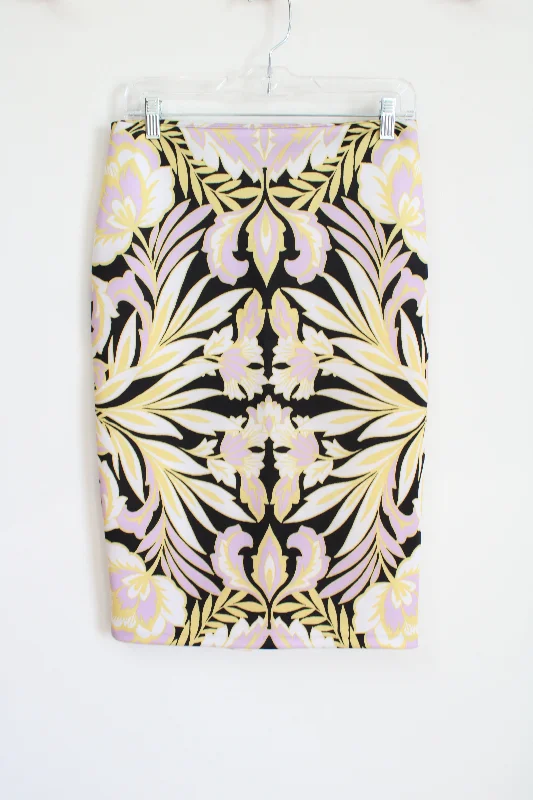 New York & Co. Stretch Yellow Purple Black Fitted Skirt | 4 velvet skirt rich