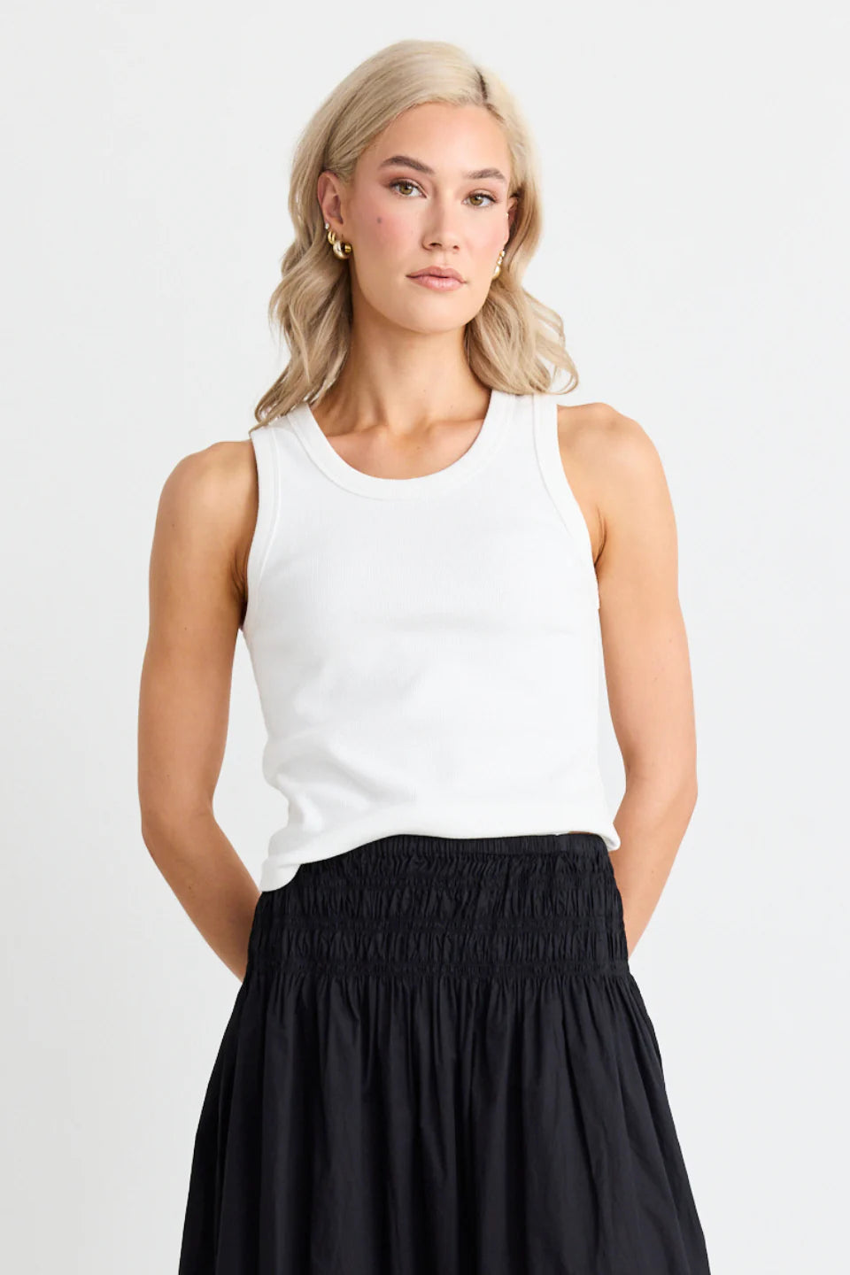 RE:UNION - Cobble Rib Cutaway Tank - Ivory workout tank top