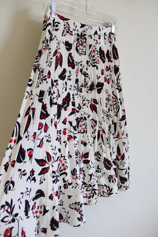 NEW Talbots White Black Red Floral Pleated Skirt | 4 Petite chiffon skirt airy