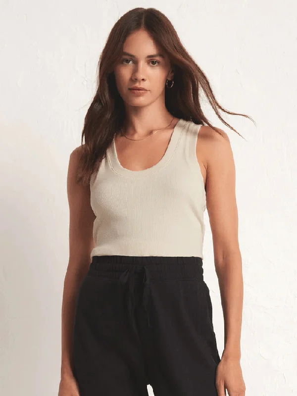 Z Supply ZT231241-OMK Womens Sirena Rib Tank Oat Milk Cream charcoal tank top