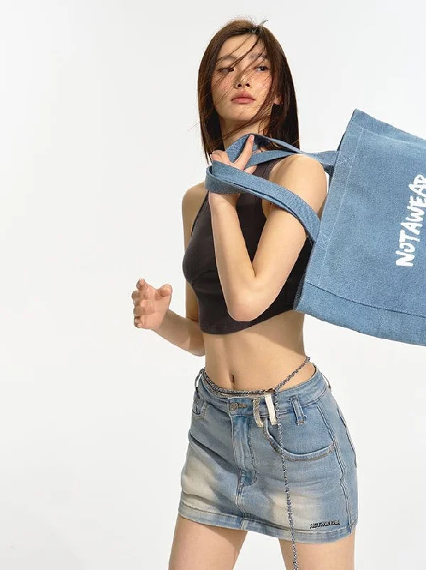 Mcro-Mini Denim Casual Faded Skirt satin skirt smooth