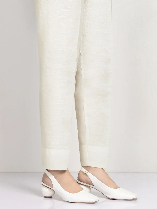 Raw Silk Trouser - Off White Trousers Palazzo Wide Leg