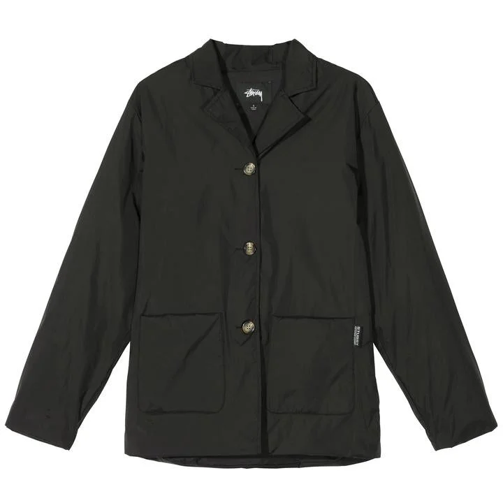STÜSSY LIGHT FILL NYLON SPORT JACKET // BLACK Notch Collar Jacket Peter Pan Collar Jacket Cowl Neck Jacket
