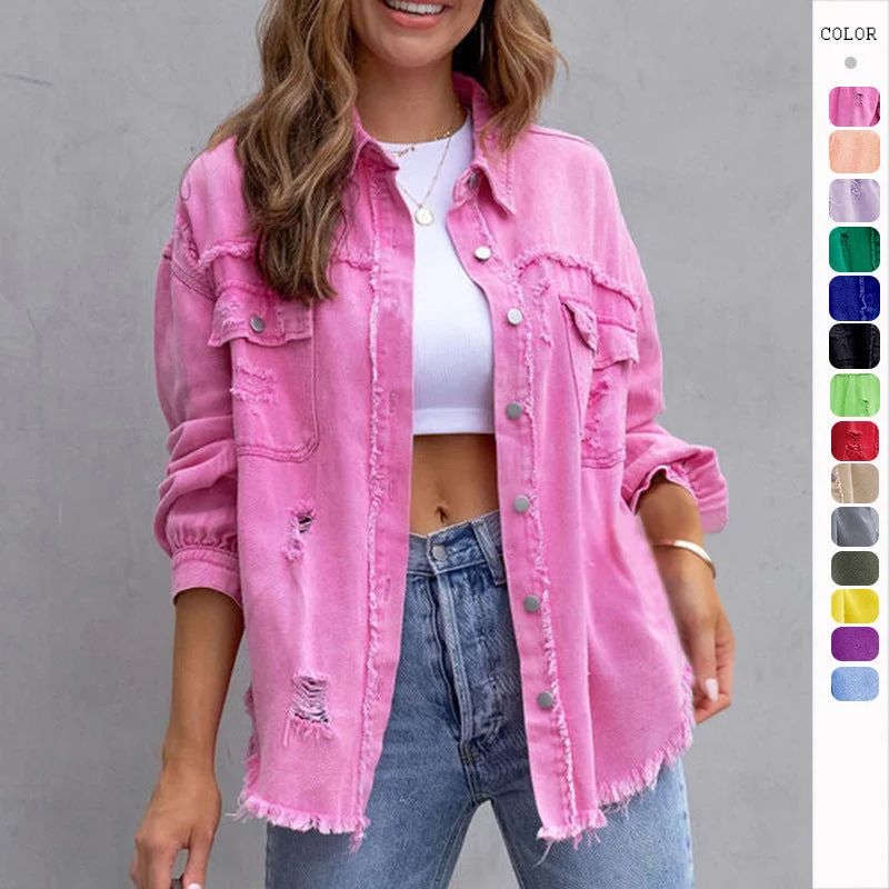 Fashion Ripped Shirt Jacket Casual Tops Women Quilted Jacket Puffer Jacket Insulated Jacket