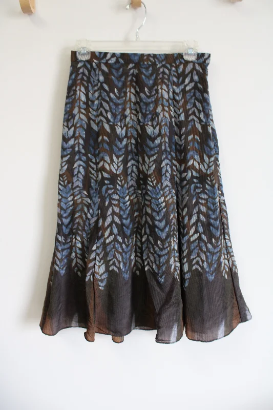 Coldwater Creek Brown & Blue Patterned Textured Flare Skirt | XS Petite (4) velvet skirt rich