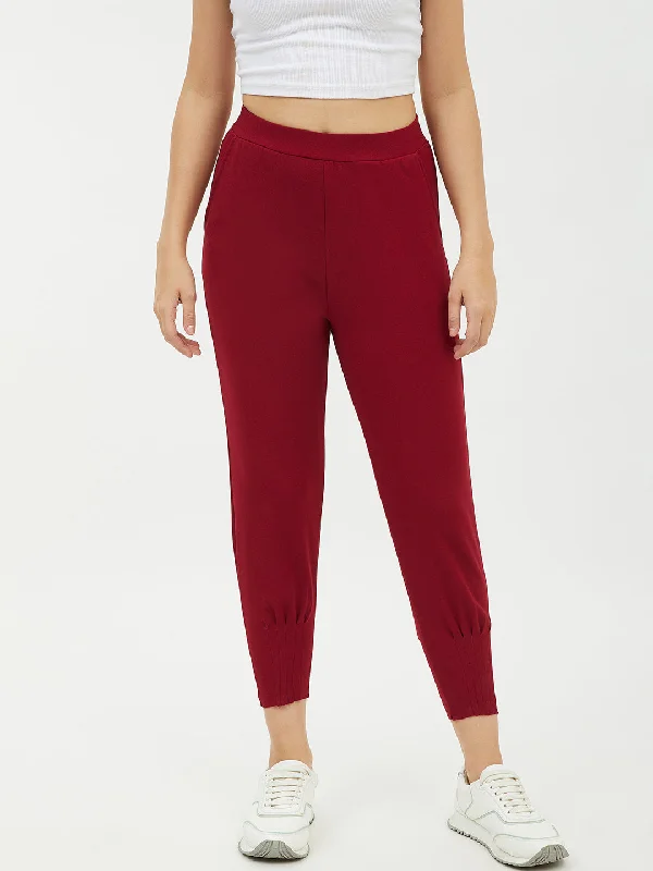 Women's Maroon Jogger Style Trousers - StyleStone Trousers Custom Made