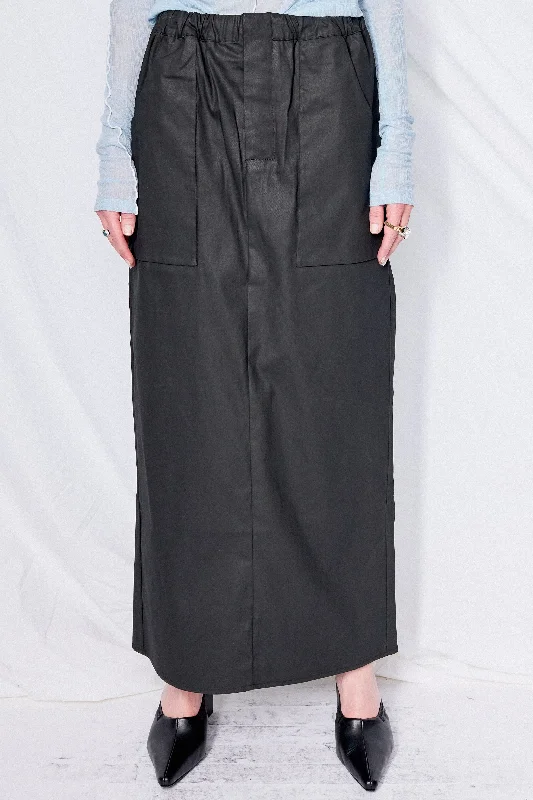 No.282 Black Coated Cotton Twill Pocket Skirt floral skirt print