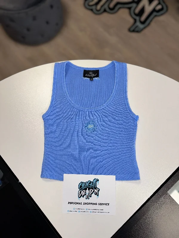 Women’s Broken Planet Ribbed Tank Top Baby Blue open back tank