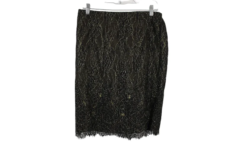 Lay Unger New York Charcoal Gray Gold Lace Skirt | 10 cashmere skirt rich