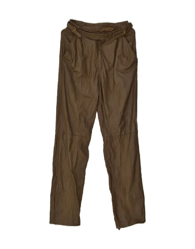 VINTAGE Womens Leather Slim Casual Trousers W26 L30 Brown Trousers Evening Elegant