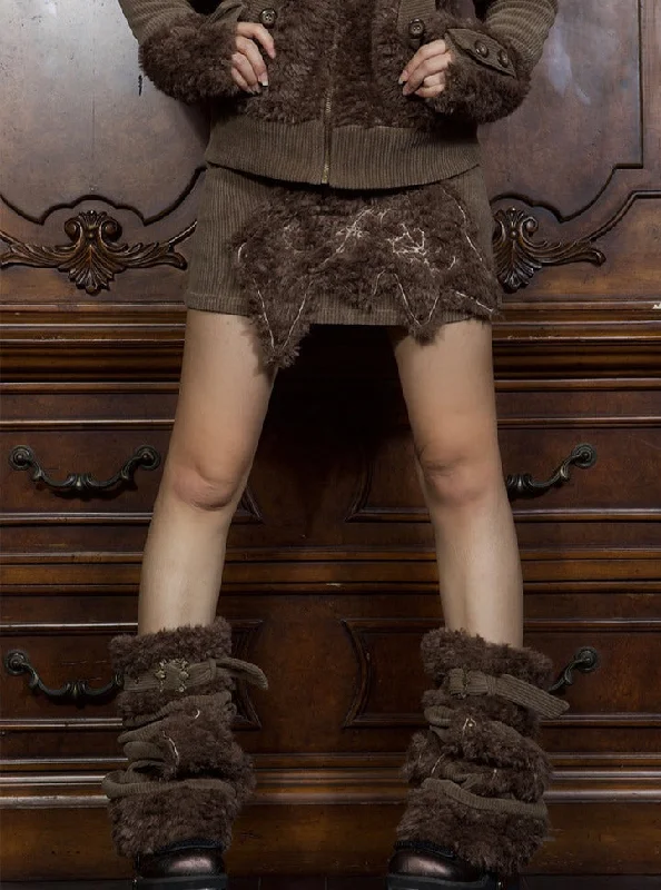 ARIADNAw Faux Fur Embellished Mini Skirt - Brown and Cream pencil skirt chic