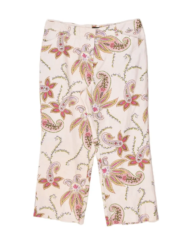 MOSSIMO Womens Straight Casual Trousers UK 14 Large W34 L24 White Floral Trousers Essential Wardrobe