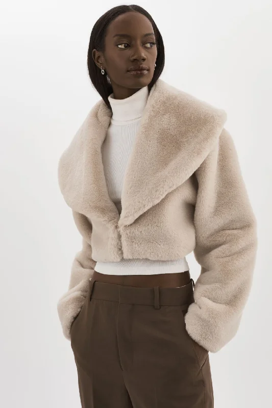 DANIKA | Faux Fur Crop Jacket Zippered Front Buttoned Front Snap Front