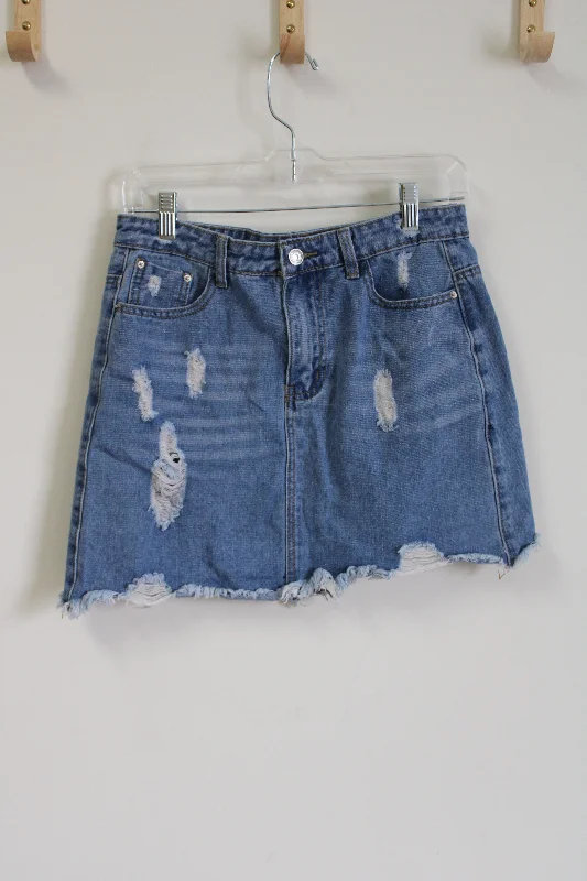 Distressed Denim Mini Skirt | L wool skirt warm