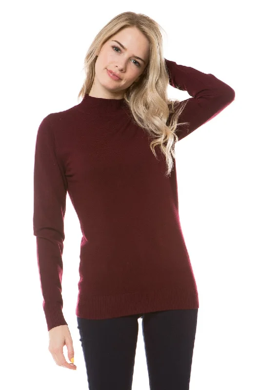 Mocking You Burgundy Mock Neck Soft Sweater Spandex Blend Rayon Blend Denim Blend