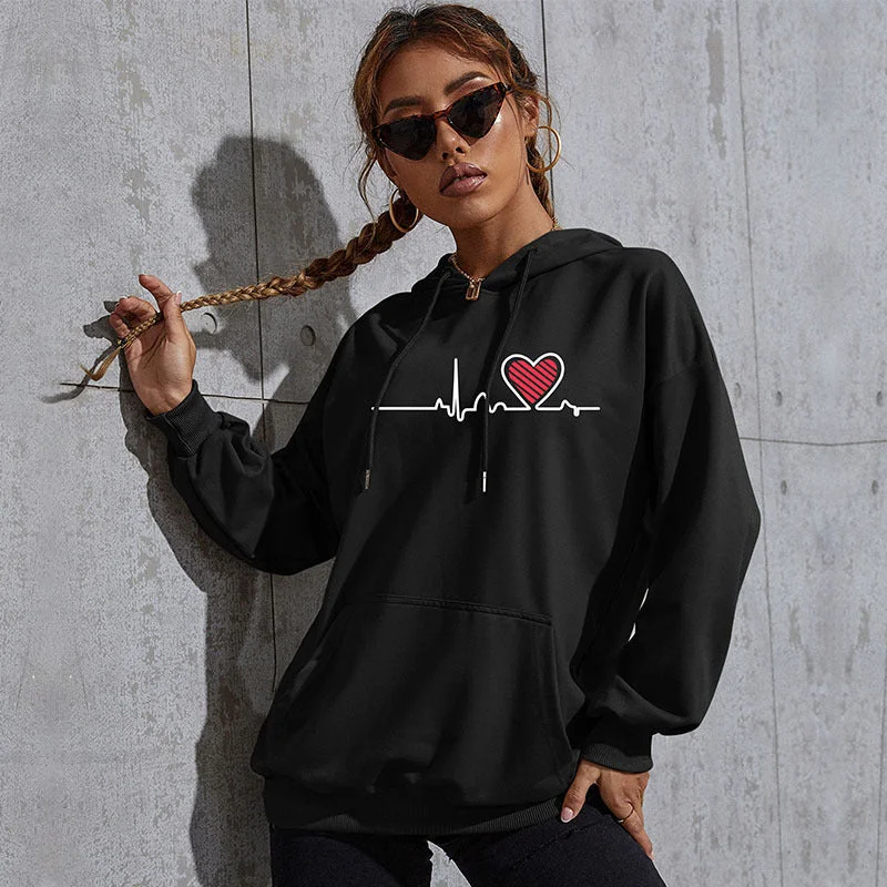 IKEARLAX popular new autumn and winter leisure sports hoodie South East Asia New Popular trade women's printed long-sleeved hooded sweater Hoodie with Hem Detail Decorative Unique