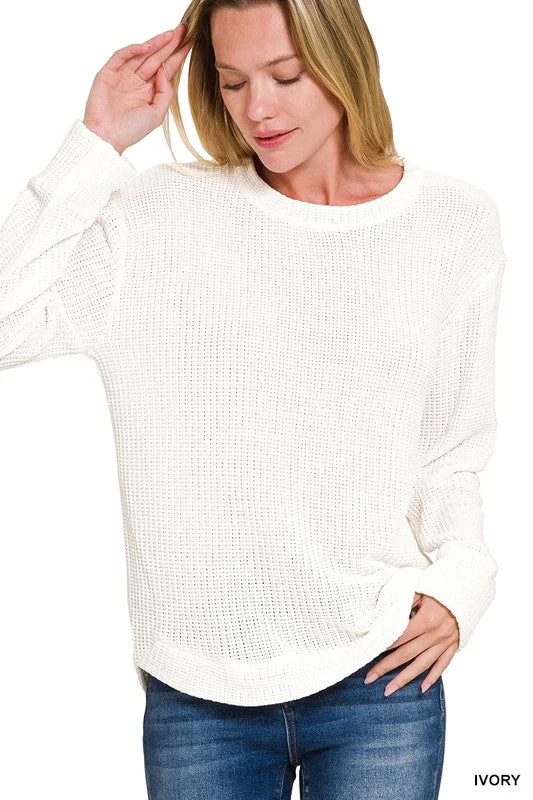 Its Over My Head Ivory Chenille Waffle Sweater Elegant Classic Vintage