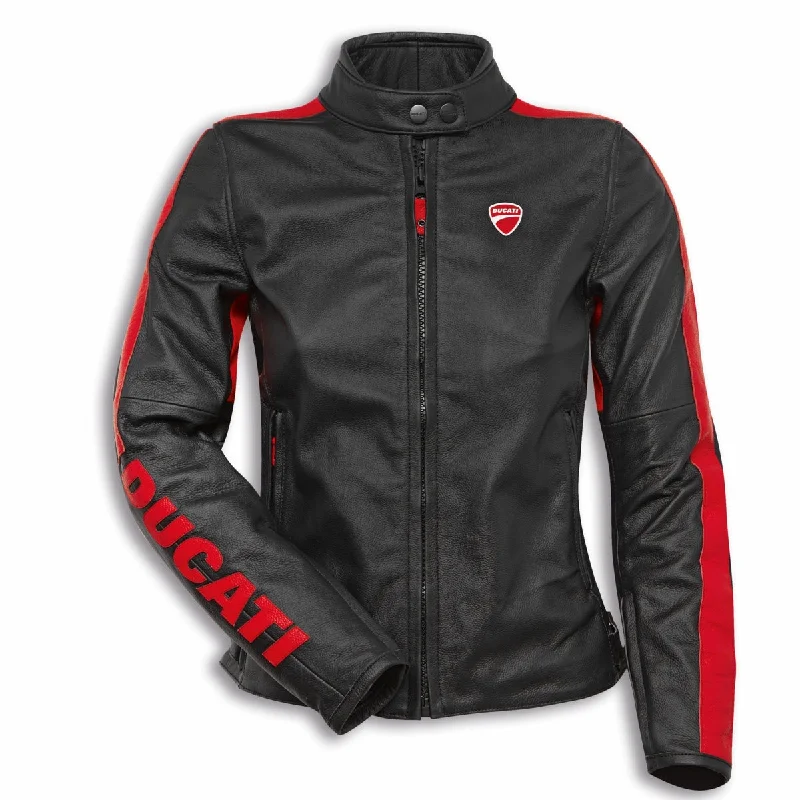 Ducati Company C4 Women's Leather Jacket Boat Neck Shawl Collar Notched Collar