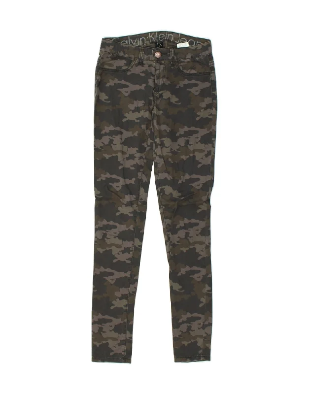 CALVIN KLEIN JEANS Womens Skinny Casual Trousers W25 L30  Grey Camouflage Trousers Vintage Classic