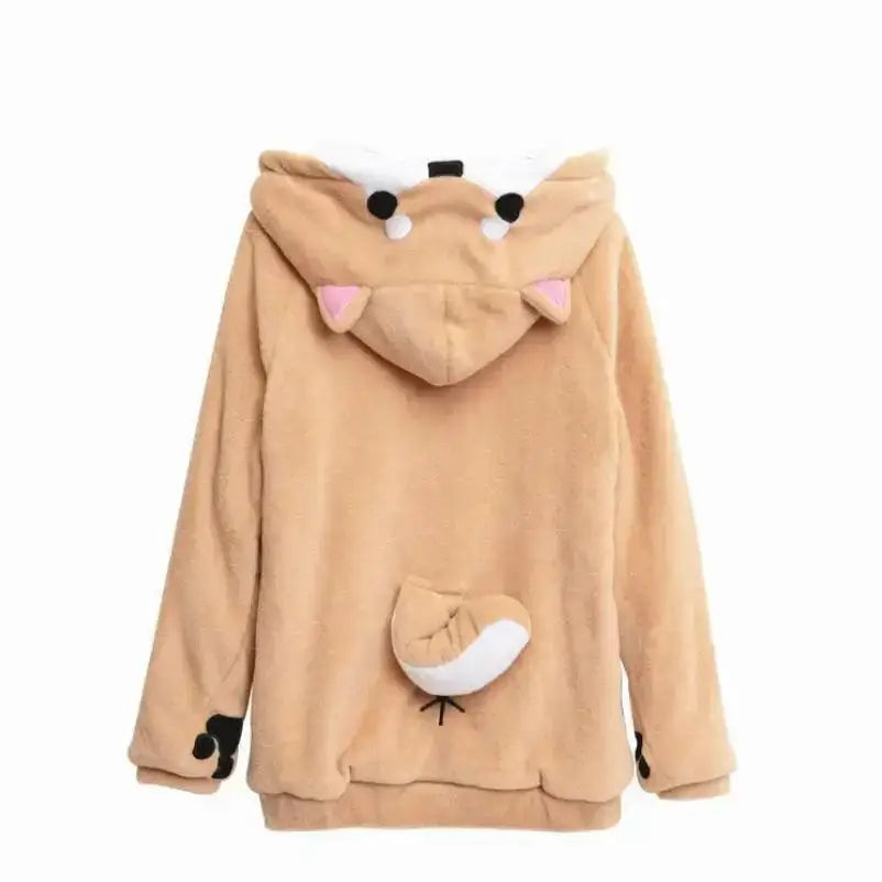 Harajuku kawaii hoodies: women’s cute doge muco winter plush Hoodie with Pattern Geometric Abstract