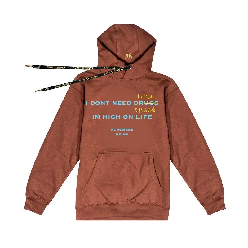 NOVEMBER REINE HIGH ON LIFE HOODIE (BROWN BABY BLUE GOLD) Cotton Hoodie Fleece Lining Warmth