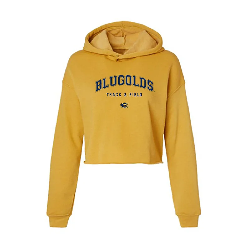 UW Eau Claire - NCAA Women's Track & Field : Mayzee Jacobson - Women's Crop Fleece Hoodie Hoodie with Metallic Shiny Futuristic