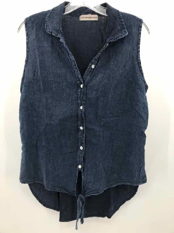 Pre-Owned Cotton Natural Blue Size Medium Button Down Tank Top strapless tank top