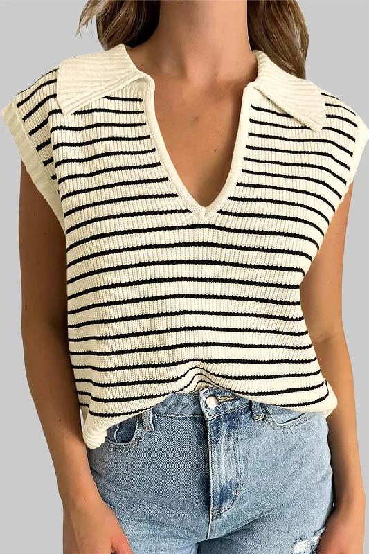 Madelyn Striped Collared Neck Tank teal tank top