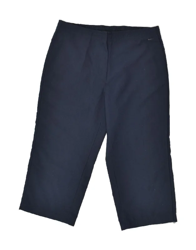 NIKE Womens Capri Trousers UK 16 Large W34 L21 Navy Blue Polyester Trousers Low Rise Relaxed