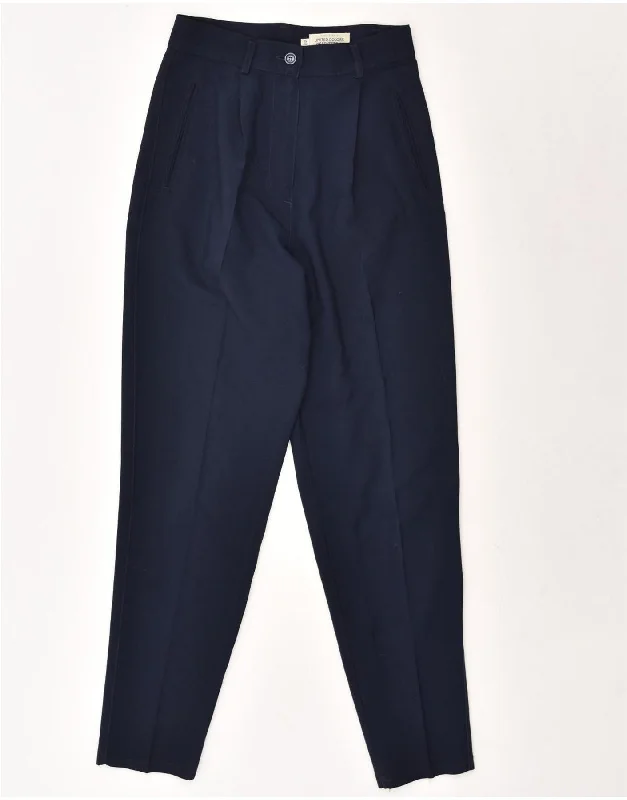 BENETTON Womens Tapered Chino Trousers IT 40 Small W24 L28 Navy Blue Wool Trousers Canvas Durable