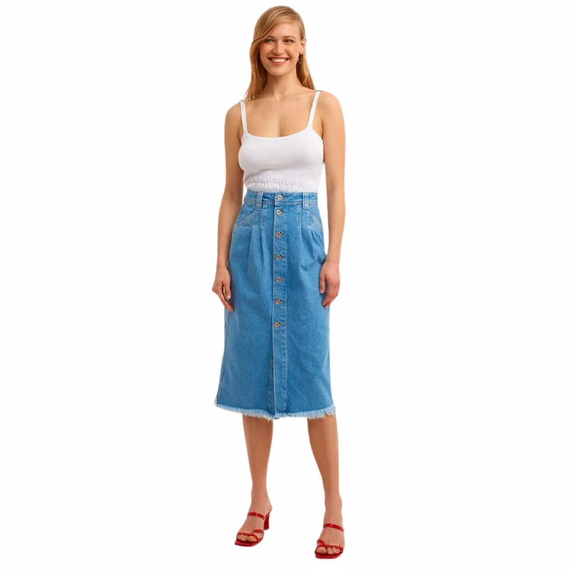 OXXO - Cotton and Buttoned Denim Midi Skirt linen skirt breathable