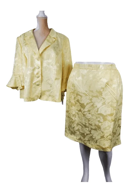 Danillo Woman women's yellow floral 2pc skirt suit size 24W patchwork skirt art