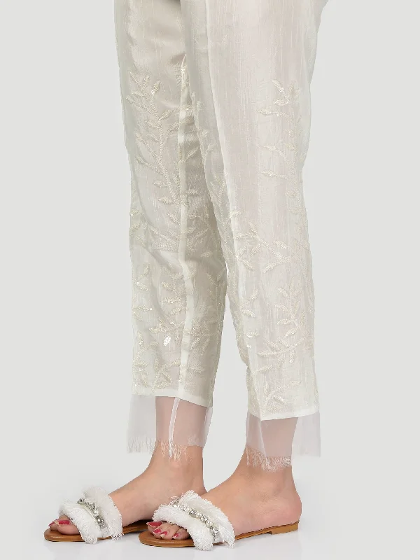 Embellished Silk Trouser Wide Leg Loose Fit Mid Waist