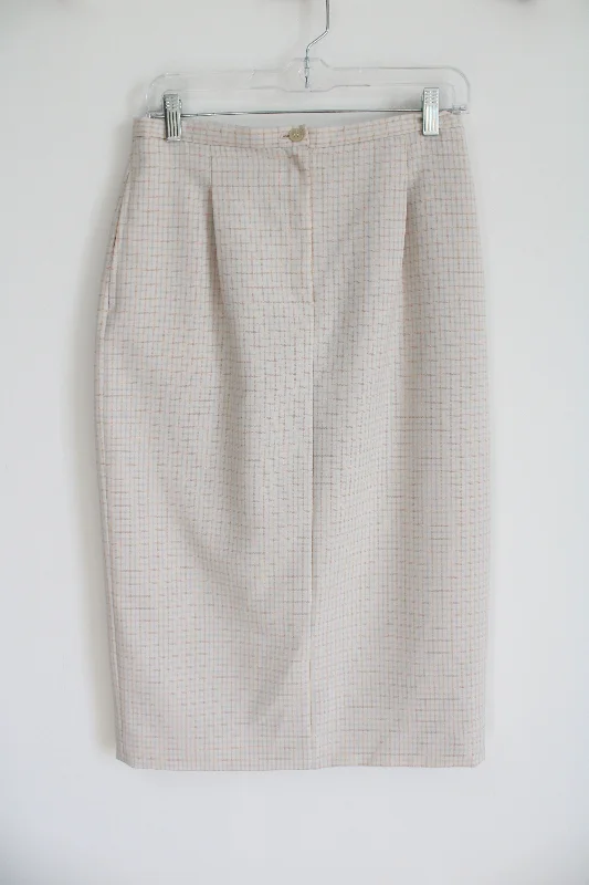 Vintage Petite Sophisticate Cream Plaid Skirt | 10 silk skirt lustrous