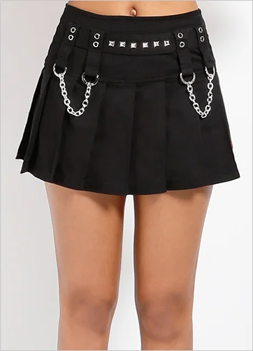 CHAIN POWER  SKIRT - BLACK button skirt front