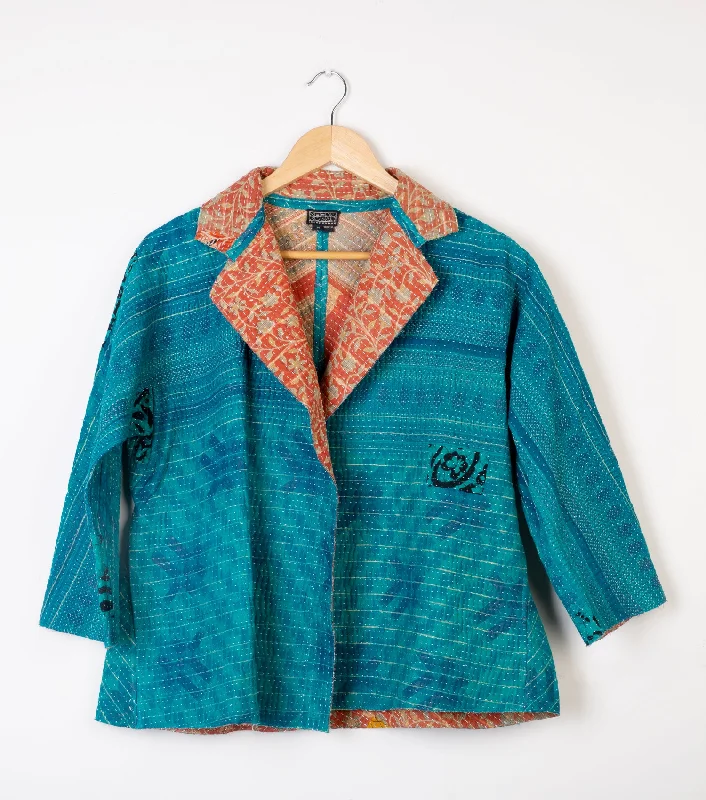 Blue Vintage Cotton Kantha Jacket Jacket Blazer Coat