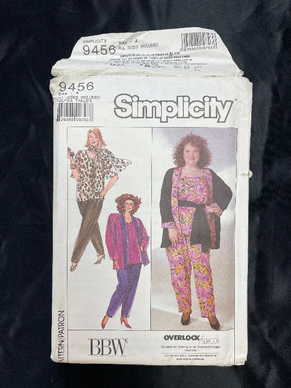 1989 Simplicity 9456 Pattern - Jacket, Tops, Pants and Scarf FACTORY FOLDED Zippered Front Buttoned Front Snap Front