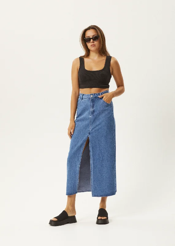 AFENDS Womens Ayla - Denim Maxi Skirt - Worn Blue silk skirt lustrous