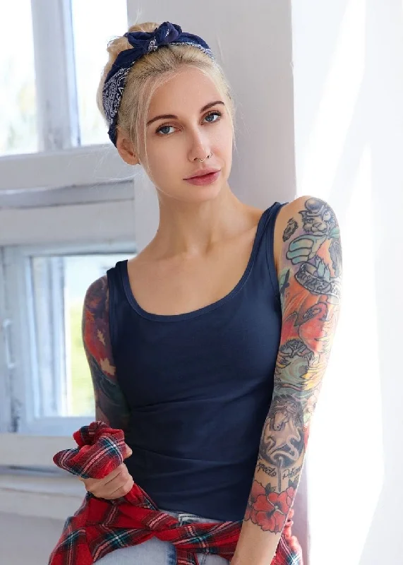 Solid Women Tank Top - Classic Navy one shoulder tank