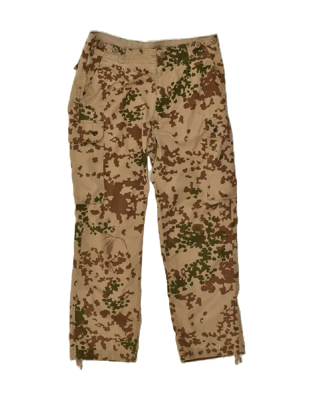 VINTAGE Womens Straight Cargo Trousers W32 L34 Beige Camouflage Cotton Trousers Ceremony Elegant