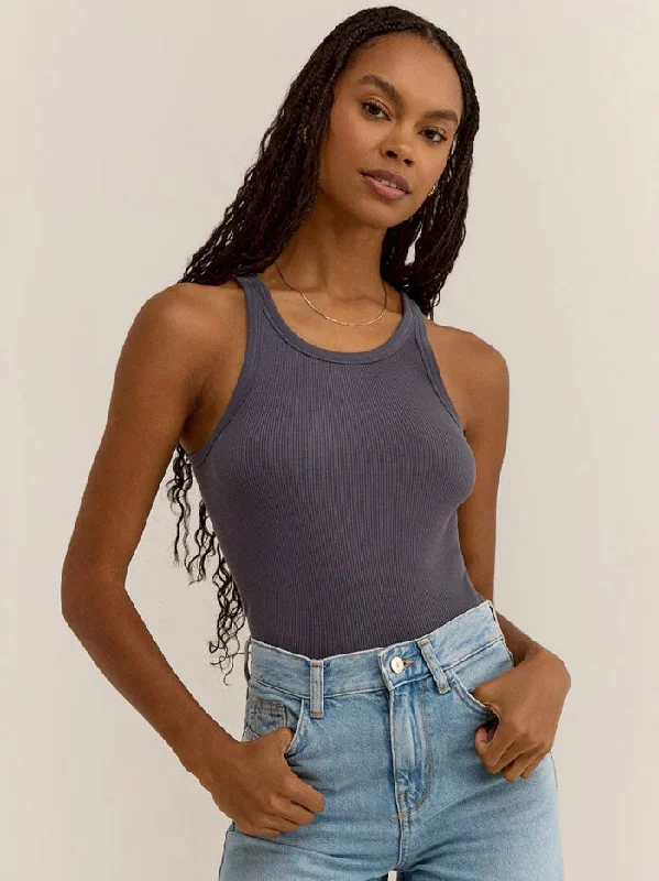 Z Supply ZT242440S-SNV Womens Torren Rib Tank Supernova Charcoal white tank top