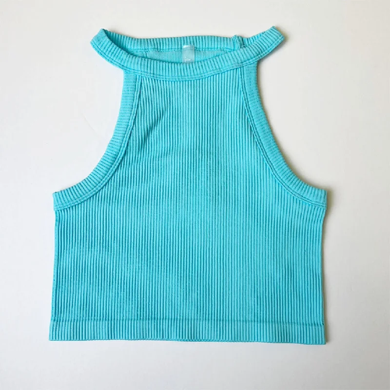 Halterneck Sleeveless Crop Tank Top glitter tank top