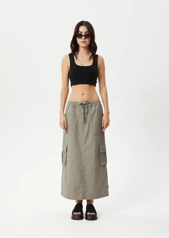AFENDS Womens Tasman - Cargo Maxi Skirt - Grey Olive chiffon skirt airy