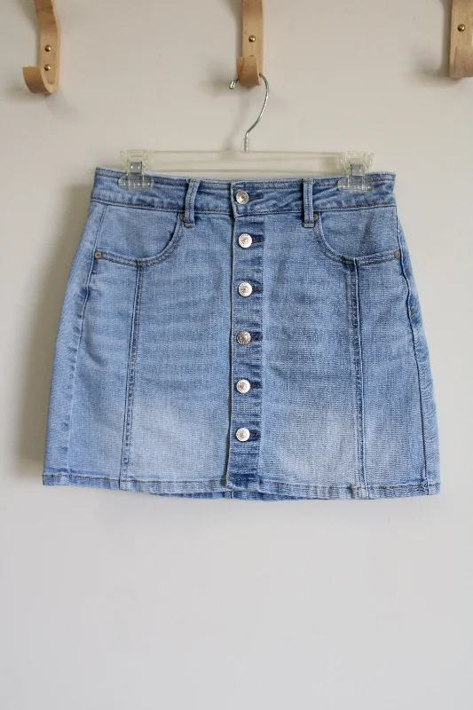 American Eagle Hi-Rise A-Line Super Stretch Denim Skirt | 4 tiered skirt playful